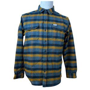 Columbia Mens Yellow Blue Plaid Cotton Button-Up Flannel Shirt Regular Fit M